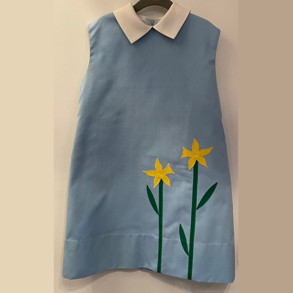 Florence Eiseman 1960s Sky Blue Flower Motif Dress Sz 8